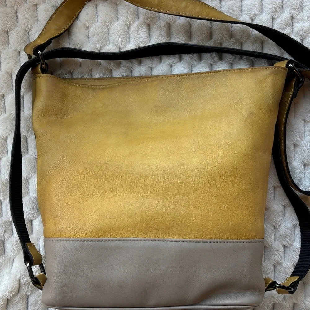 Ghislana's Bag Italian Leather Convertible Backpack Mustard Gray Colorblock